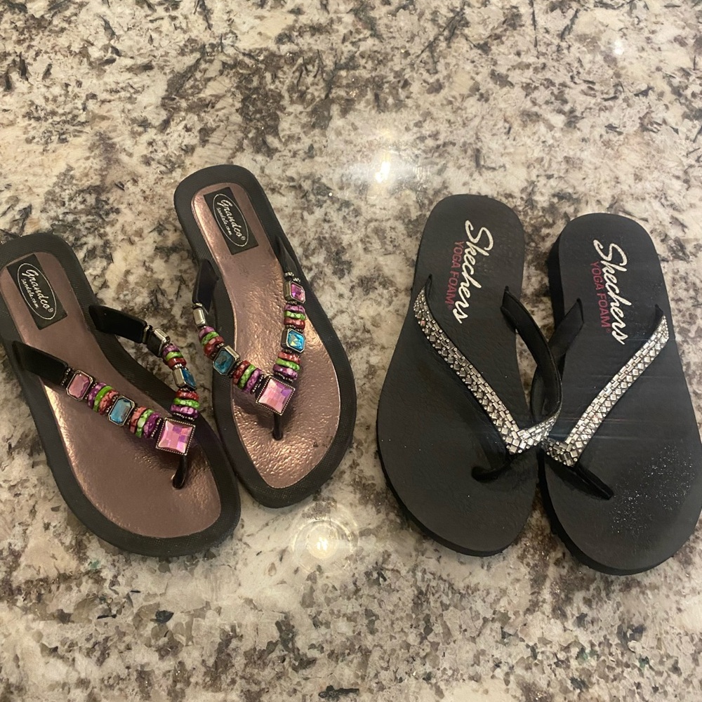 2 pair of Stylish Women's Sandals with Beads and Rhinestones. Size 7